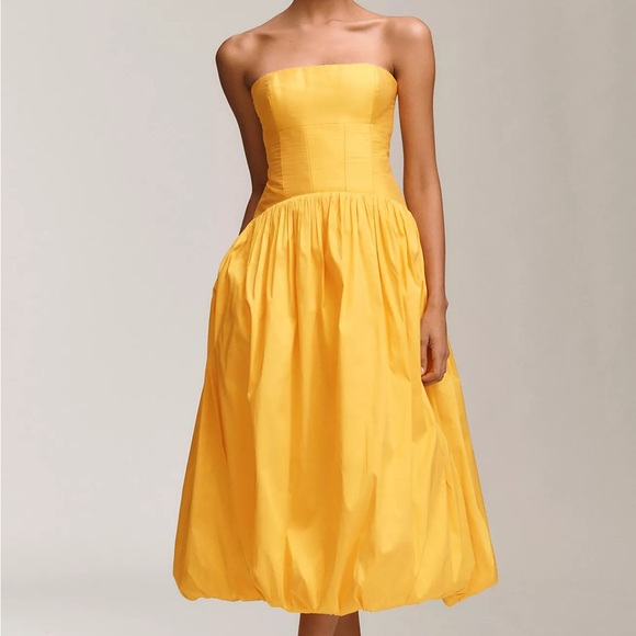 BHLDN Dresses & Skirts - BHLDN Strapless Drop-Waist Bubble Midi Dress Size 8